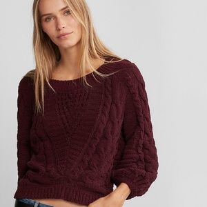 cable knit chenille boat neck balloon sleeve sweat